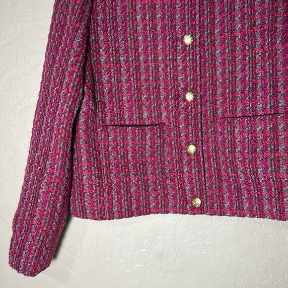 J. Crew Tweed lady jacket pink gold button front size 14. - Picture 2 of 9